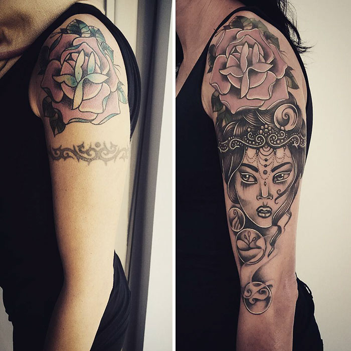 É aquele ditado, né: tem tatuagem que vai dar ruim, não tem jeito. Mas nem tudo é o fim do mundo! Eis algumas ideias de cobertura que podem funcionar no seu caso ;)