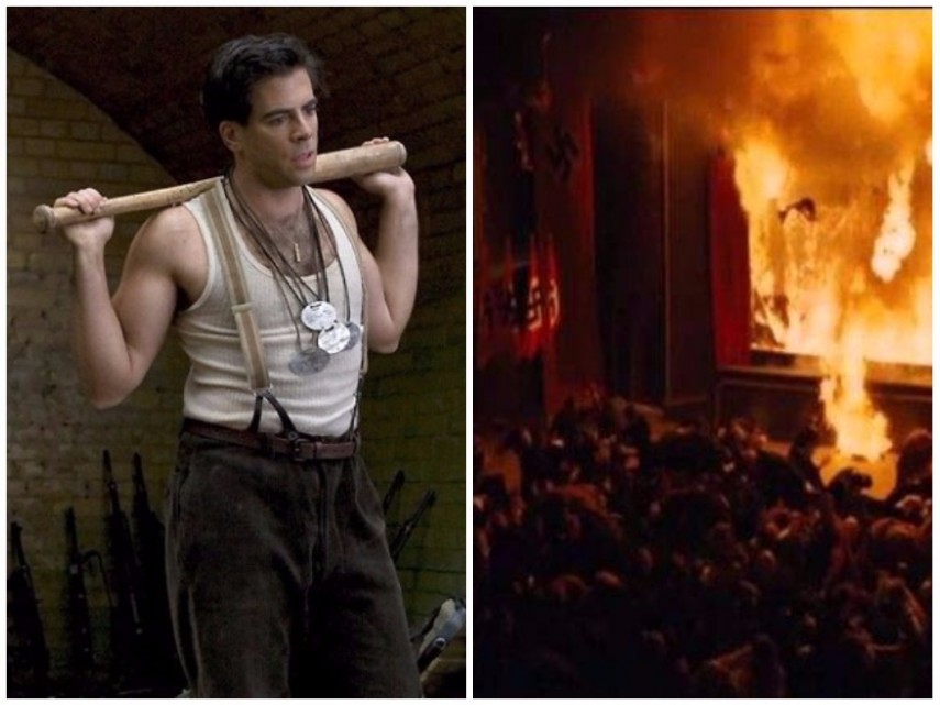 Em Bastardos Inglórios, há uma cena em que nazistas são queimados vivos. E quase que o mesmo acontece com o ator Eli Roth. Quentin Tarantino resolveu colocar fogo de verdade em um cinema. Era para o fogo ficar a uma certa distância dos atores, mas o incêndio saiu do controle e atingiu o ator. Ele não sofreu queimaduras graves, mas seu cabelo pegou fogo. 