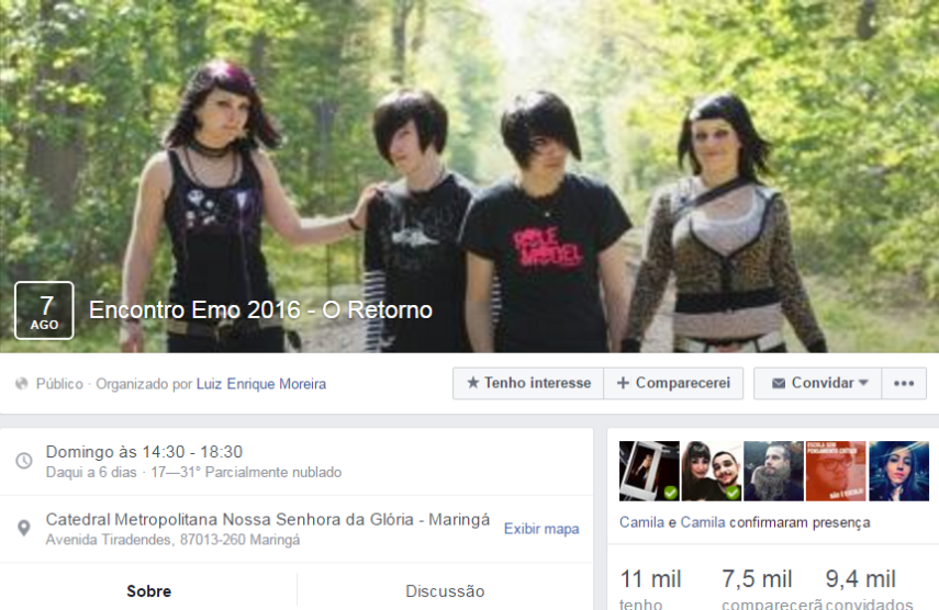 E vai rolar o encontro que vai marcar a volta do emo. No Facebook já tem mais de 7 mil confirmados. 