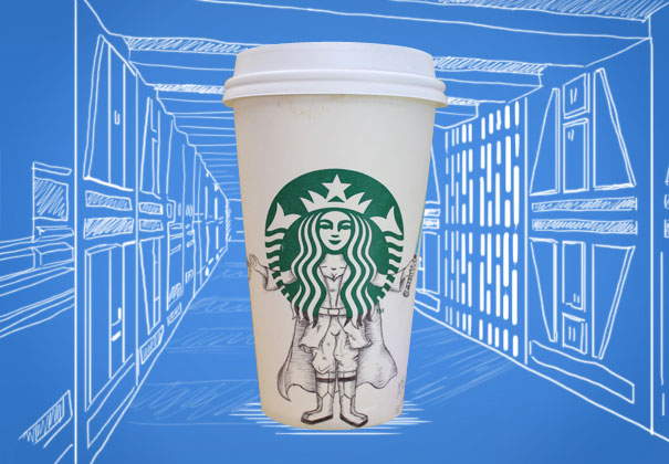 O ilustrador Abe Green resolveu desenhar no copo em que tinha acabado de tomar café e começou uma série incrível de ilustrações chamada A Vida Secreta da Sereia do Starbucks