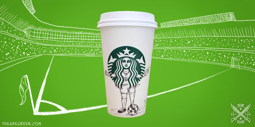 O ilustrador Abe Green resolveu desenhar no copo em que tinha acabado de tomar café e começou uma série incrível de ilustrações chamada A Vida Secreta da Sereia do Starbucks