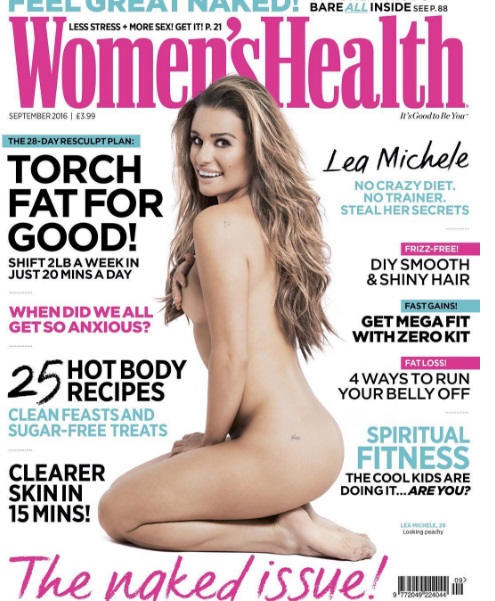 Lea Michele posou nua para revista 'Women's Health'