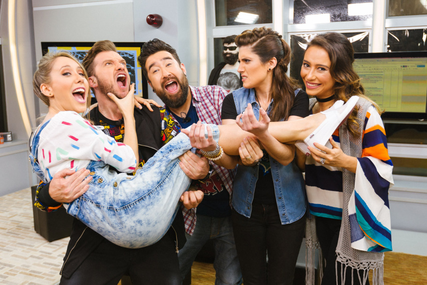 Caco de Castro, Márcia Garbin, Osmar Portilho, Kitty Vilas Boas e Marcela Andraus nos bastidores do Virgula.Mix