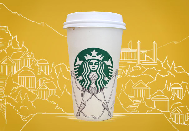 O ilustrador Abe Green resolveu desenhar no copo em que tinha acabado de tomar café e começou uma série incrível de ilustrações chamada A Vida Secreta da Sereia do Starbucks