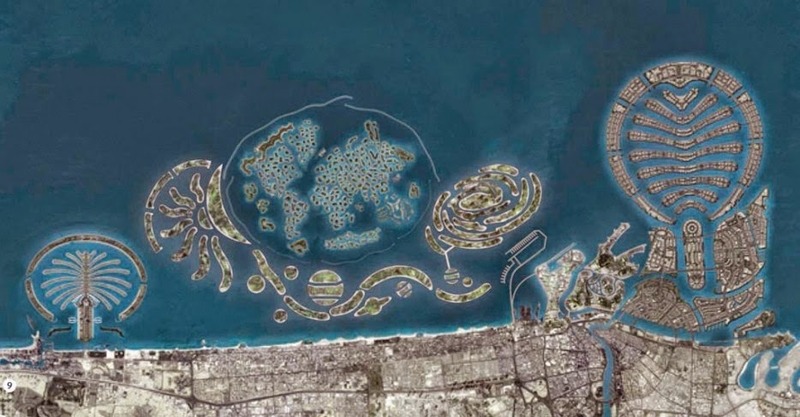 Dubai adora criar ilhas artificiais! O arquipélago é formado por três ilhas artificiais em forma de palmeiras, a Palm Jumeirah , a Palm Jebel Ali e a Palm Deira, e, uma ilha em formato do mapa-múndi, conhecida como The World 