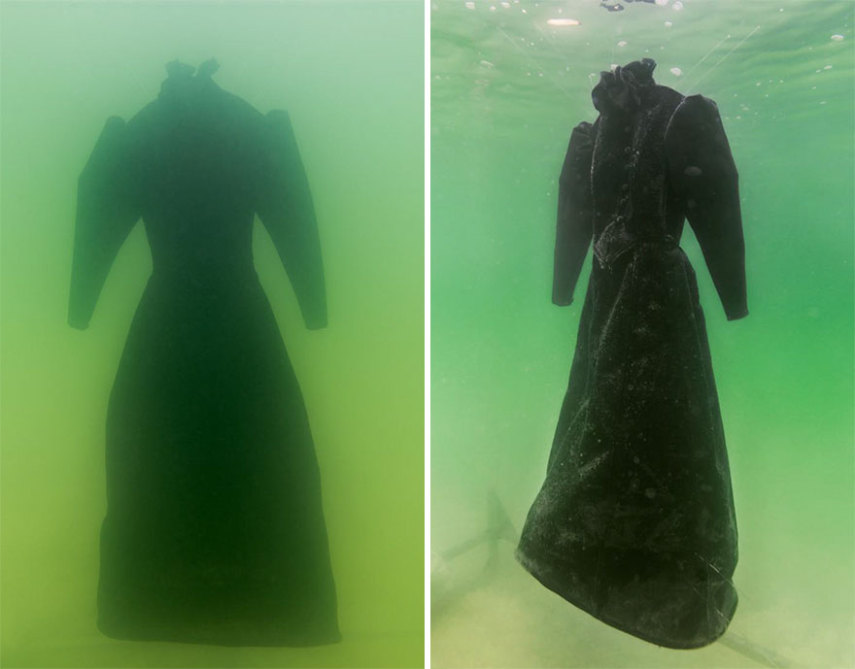 O artista israelense Sigalit Landau deixou um vestido submerso no Mar Morto por 2 anos. O resultado está exposto em um museu de Londres