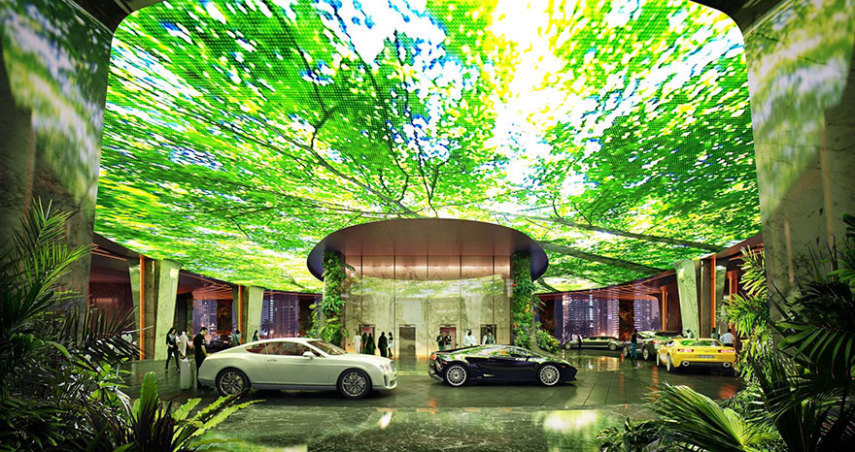 O hotel ficará pronto em 2018 e fica em Dubai, nos Emirados Árabes. Serão duas torres de 47 andares, que terão restaurantes, bares, piscina e até uma floresta tropical!