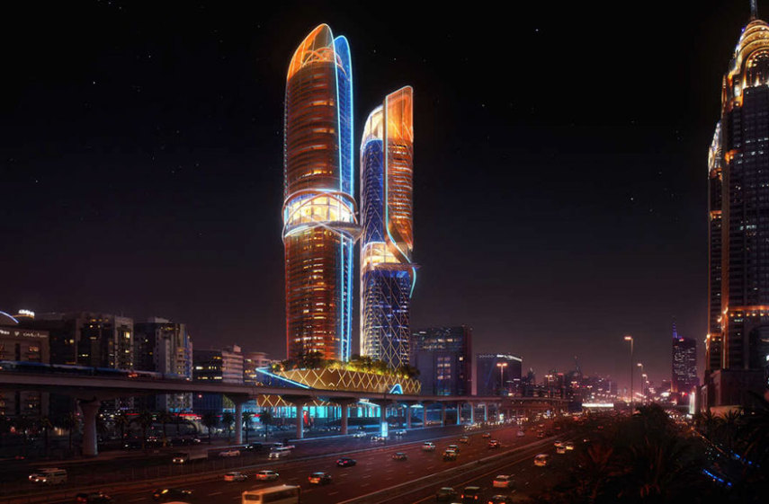 O hotel ficará pronto em 2018 e fica em Dubai, nos Emirados Árabes. Serão duas torres de 47 andares, que terão restaurantes, bares, piscina e até uma floresta tropical!