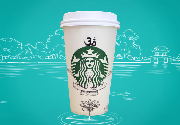O ilustrador Abe Green resolveu desenhar no copo em que tinha acabado de tomar café e começou uma série incrível de ilustrações chamada A Vida Secreta da Sereia do Starbucks