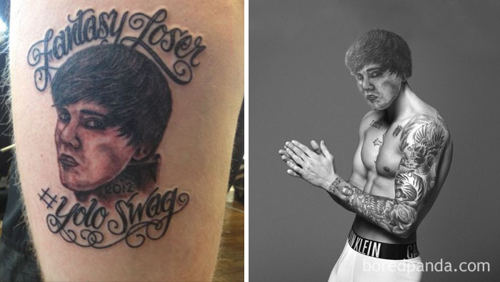 Tatuagens desastrosas trocadas pelo objeto da homenagem