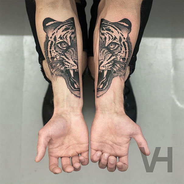 O tatuador alemão Valentin Hirsch combina simetria e elementos da natureza em tatuagens que mais parecem verdadeiras obras de arte. Olha só que animal!