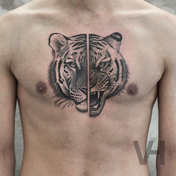 O tatuador alemão Valentin Hirsch combina simetria e elementos da natureza em tatuagens que mais parecem verdadeiras obras de arte. Olha só que animal!