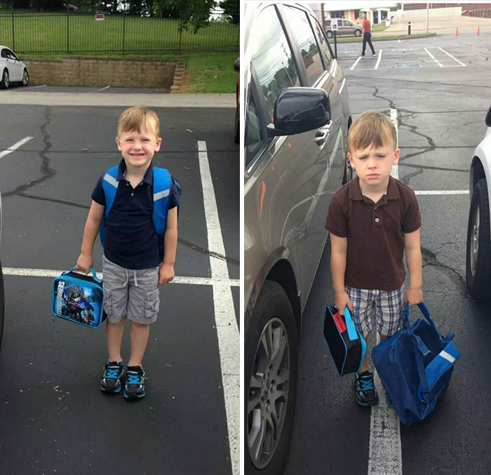 Essas crianças estão muito cansadas após o primeiro dia na escola