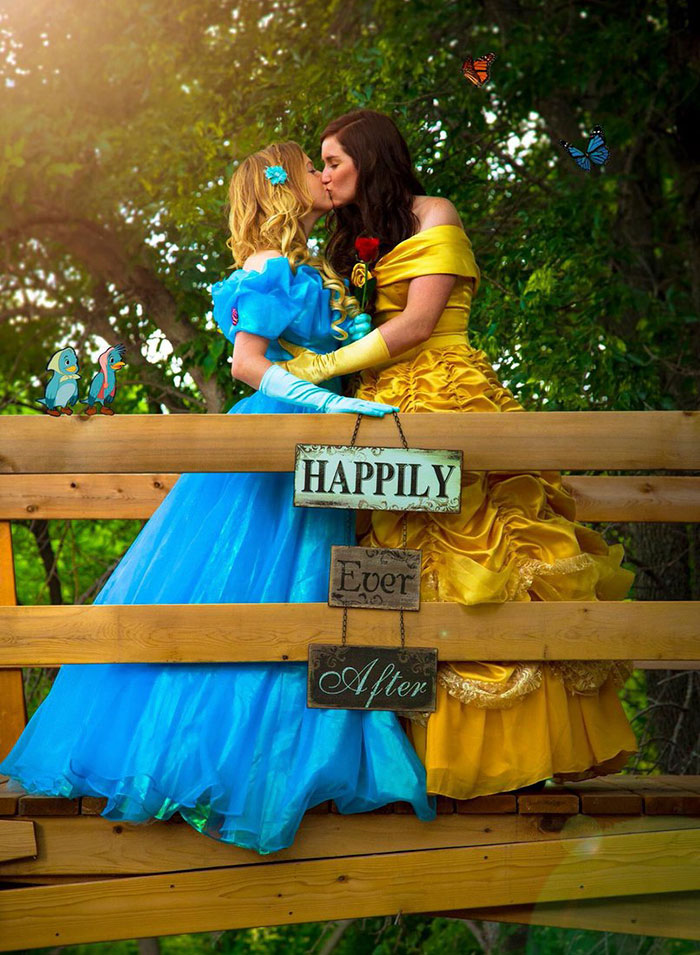 Yolanda e Kayla Solseng são muito fãs do seriado Once Upom a Time e, por isso, decidiram se transformar nas princesas Bela e Cinderela para fazer um ensaio pré-wedding