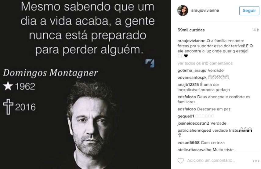 O ator morreu na tarde da última quinta-feira (15) afogado no rio São Francisco, em Canindé, Sergipe. Cantores, atores e apresentadores relembraram momentos de trabalho ao lado de Domingos e escreveram mensagens emocionadas na tentativa de entender e aceitar a tragédia.