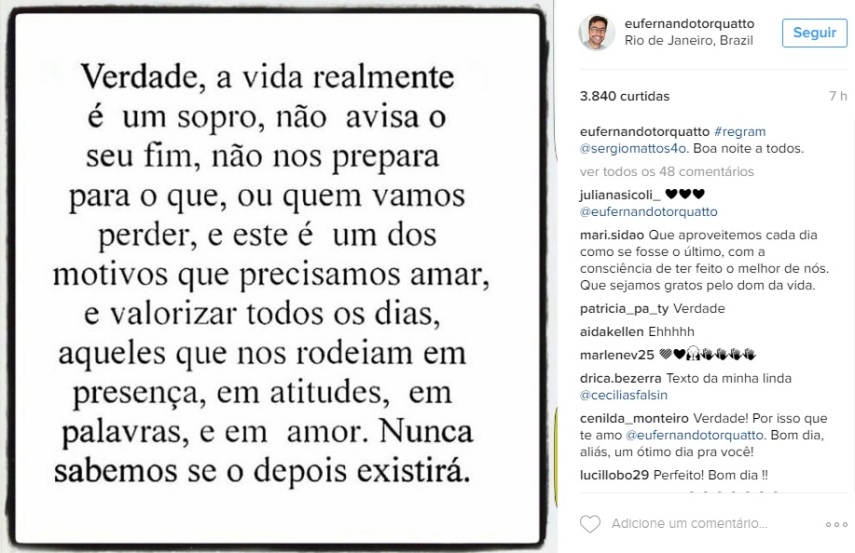 O ator morreu na tarde da última quinta-feira (15) afogado no rio São Francisco, em Canindé, Sergipe. Cantores, atores e apresentadores relembraram momentos de trabalho ao lado de Domingos e escreveram mensagens emocionadas na tentativa de entender e aceitar a tragédia.