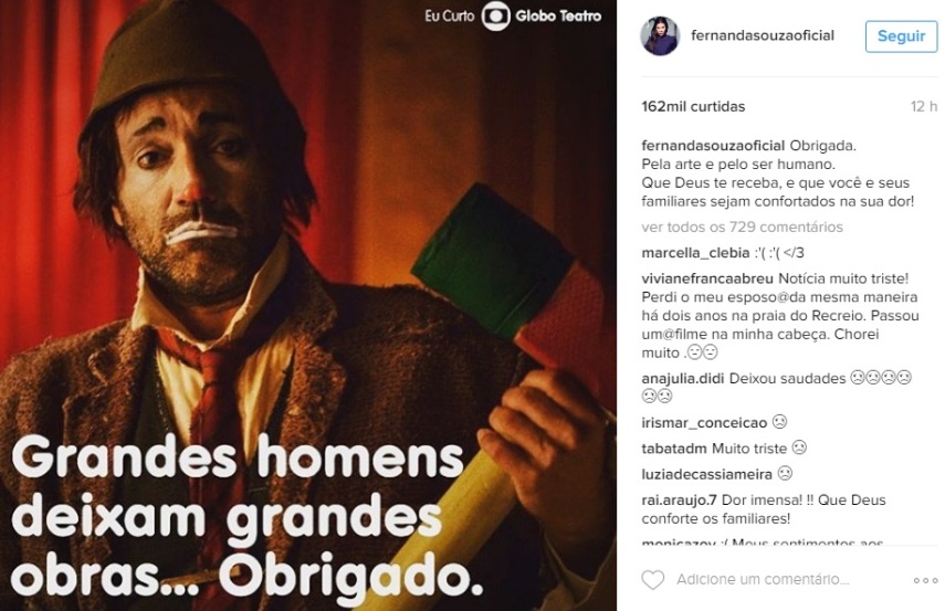 O ator morreu na tarde da última quinta-feira (15) afogado no rio São Francisco, em Canindé, Sergipe. Cantores, atores e apresentadores relembraram momentos de trabalho ao lado de Domingos e escreveram mensagens emocionadas na tentativa de entender e aceitar a tragédia.