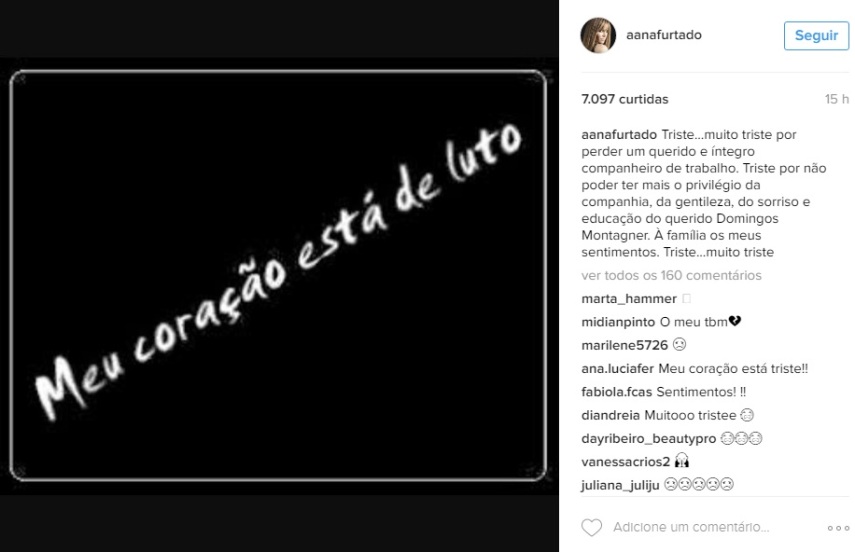 O ator morreu na tarde da última quinta-feira (15) afogado no rio São Francisco, em Canindé, Sergipe. Cantores, atores e apresentadores relembraram momentos de trabalho ao lado de Domingos e escreveram mensagens emocionadas na tentativa de entender e aceitar a tragédia.