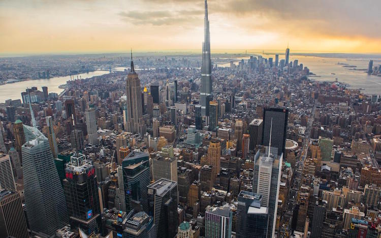 O prédio mais alto do mundo, o Burj Khalifa, se fosse colocado em Nova York ficaria com quase o dobro do tamanho do Empire State. 