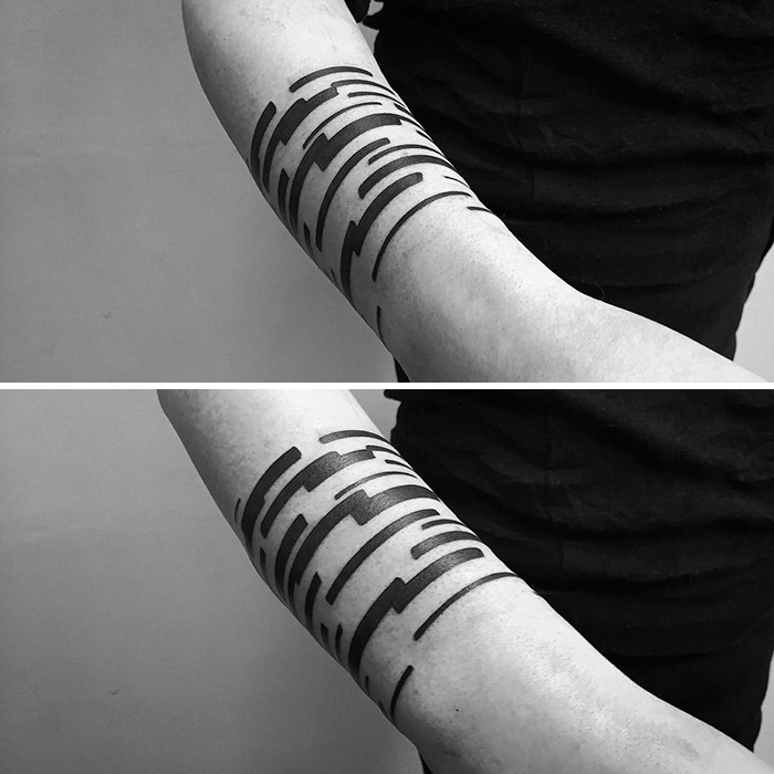 O artista russo Stanislaw Wilczynski cria tatuagens geométricas minimalistas de linhas retas e as batizou de 