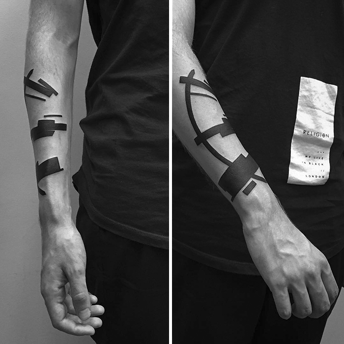 O artista russo Stanislaw Wilczynski cria tatuagens geométricas minimalistas de linhas retas e as batizou de 