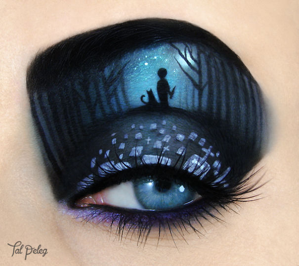 O Dia das Bruxas, comemorado no dia 31 de outubro, está chegando! A proximidade da data inspirou a beauty artist Tal Peleg, e ela criou inacreditáveis maquiagens usando seus próprios olhos como verdadeiras telas de arte.