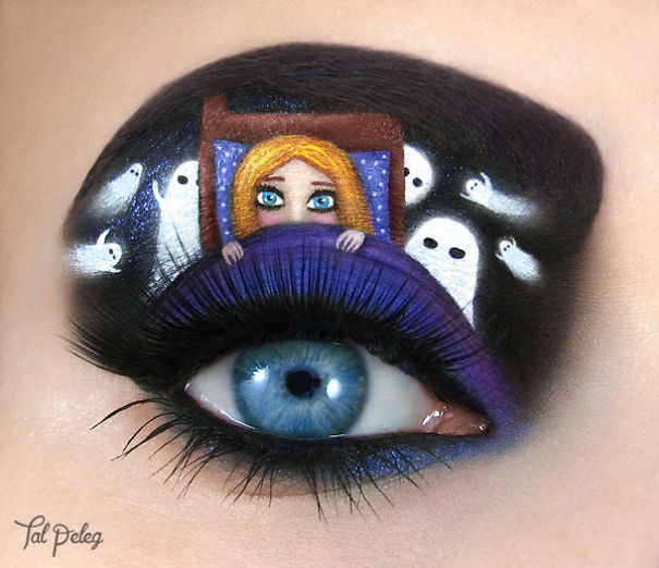 O Dia das Bruxas, comemorado no dia 31 de outubro, está chegando! A proximidade da data inspirou a beauty artist Tal Peleg, e ela criou inacreditáveis maquiagens usando seus próprios olhos como verdadeiras telas de arte.