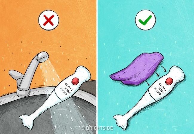 Não lave o processador ou mixer de alimentos com água. Em vez disso, prefira um pano úmido, que não irá danificar o motor do aparelho. Evite utilizá-lo em alimentos muito quentes ou duros, como bolachas.