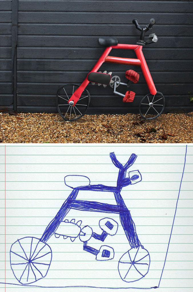 O pai do pequeno Dom, de seis anos, decidiu dar vida aos desenhos do filho