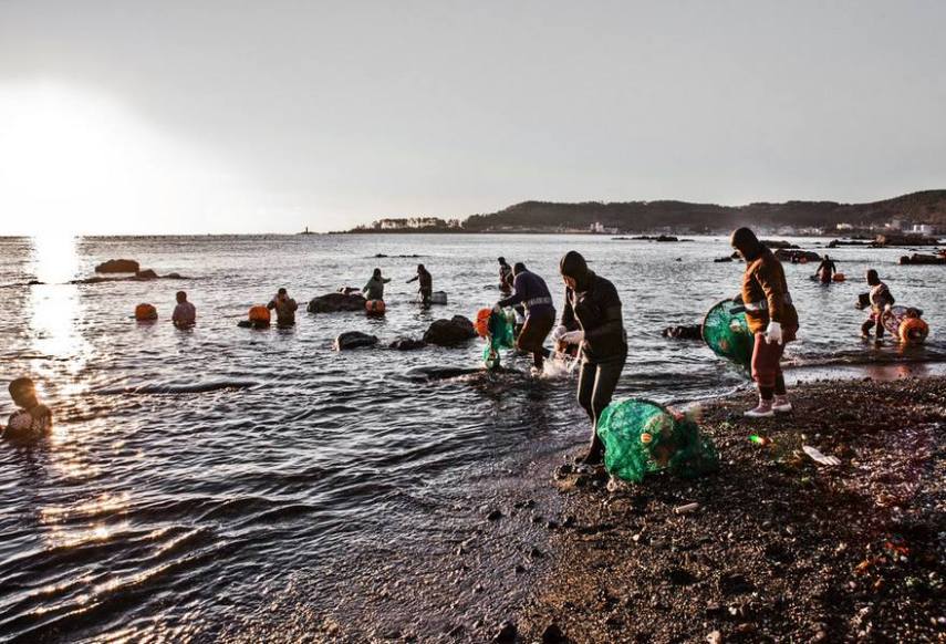 A fotógrafa Mijoo Kim decidiu documentar as Haenyeo, grupo de mulheres que mergulham a profundidades de até 65 pés (20 metros) no fundo do oceano, onde coletam abalones, pepinos do mar, ouriços e lulas. Muitas delas tem mais de 70 anos