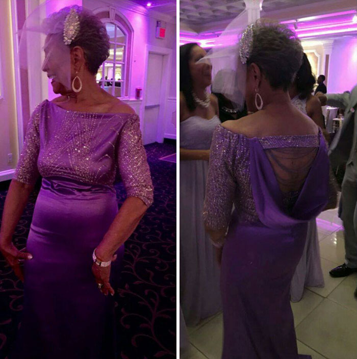 Millie Taylor-Morrison tem 86 anos e, recentemente, se causou com um vestido roxo que ela mesma desenhou e deixou todo mundo chocado com a sua beleza para o grande dia