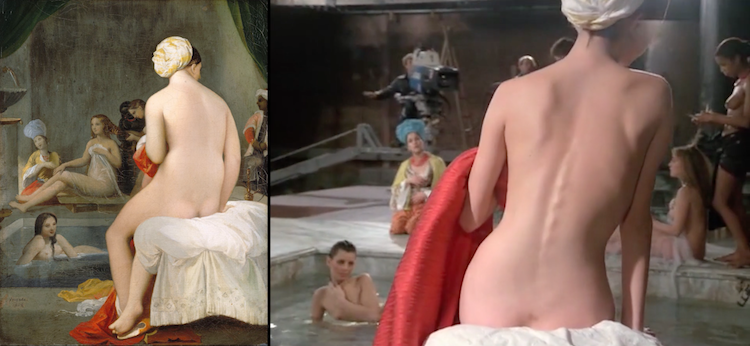 Jean-Auguste-Dominique Ingres, La petite baigneuse - Intérieur de harem (1828) e Jean-Luc Godard, Passion (1982)