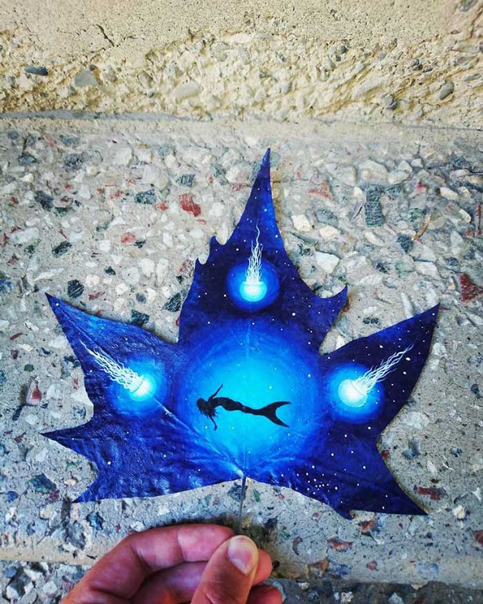 Casal transforma folhas velhas em pedacinhos de arte com planetas, flores, estrelas e outros desenhos lindos