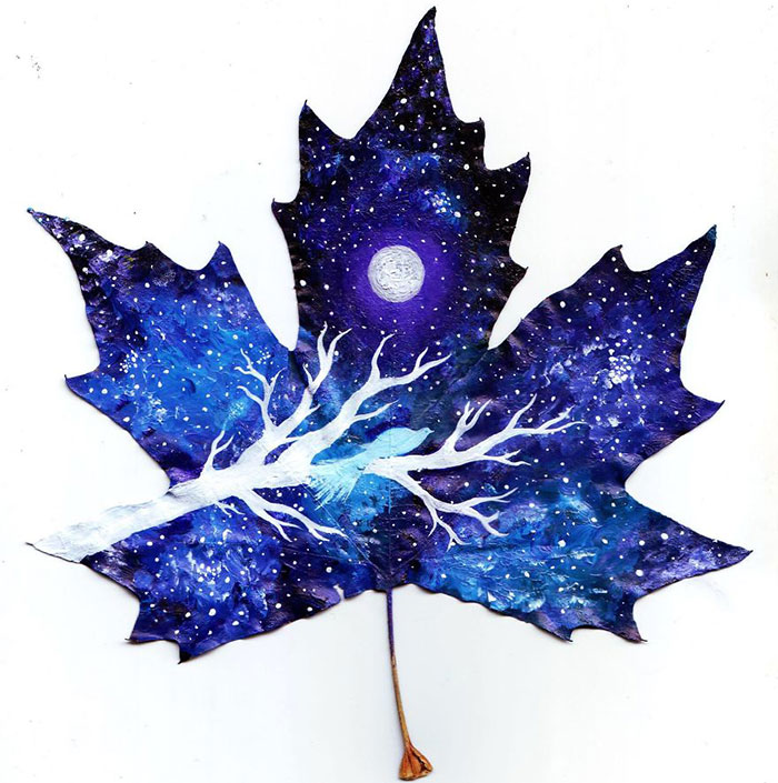 Casal transforma folhas velhas em pedacinhos de arte com planetas, flores, estrelas e outros desenhos lindos