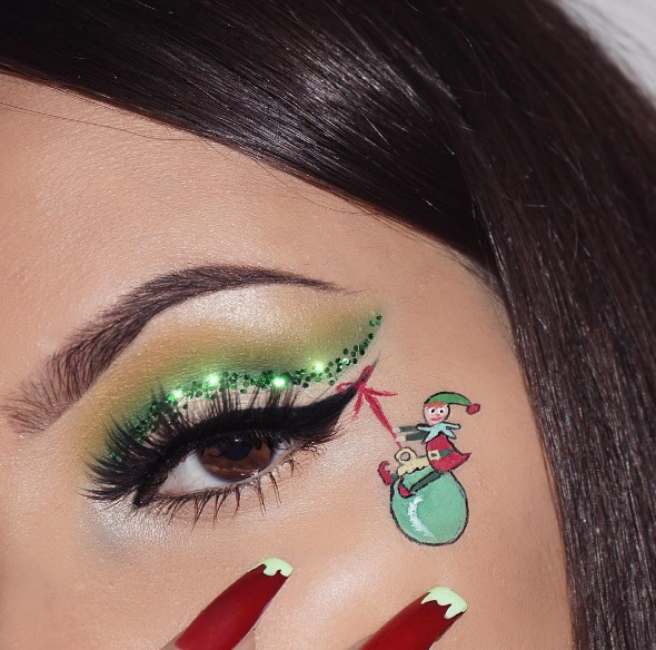 A blogueira grega Nasia Belli (@nasiabelli) fez uma série de maquiagens incríveis com tema natalino