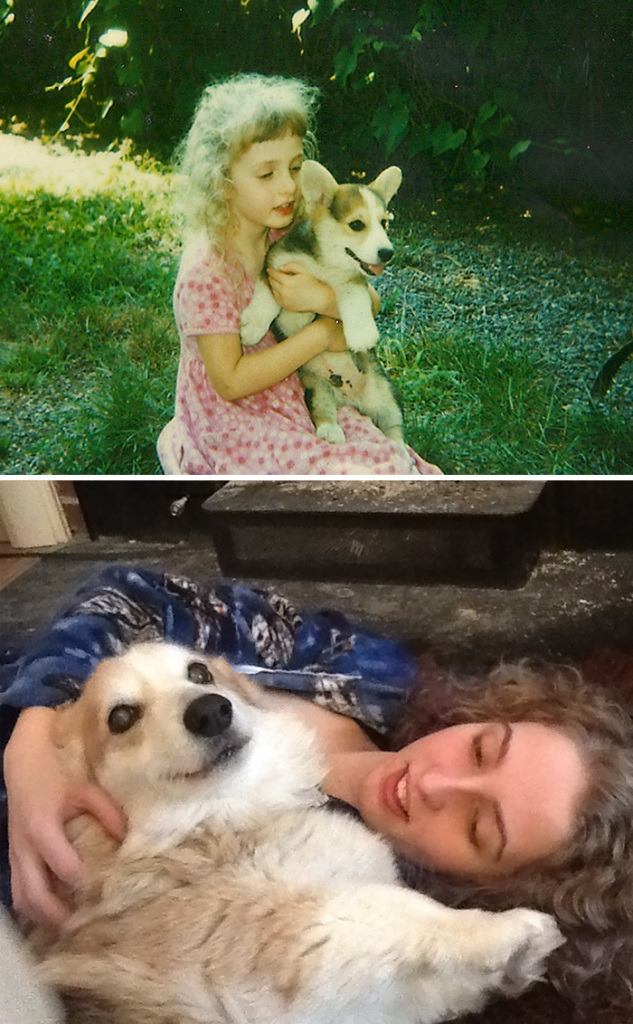 Antes e depois, pessoas e cachorros que cresceram juntos