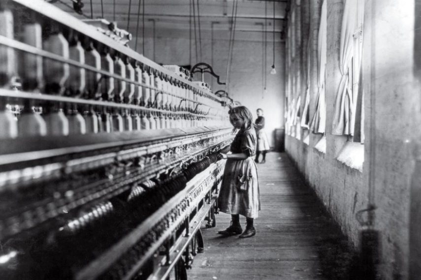Trabalho infantil em fábrica de algodão, nos EUA, em 1908