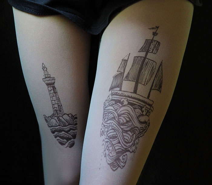 Meias calças com desenhos imitam tatuagens 