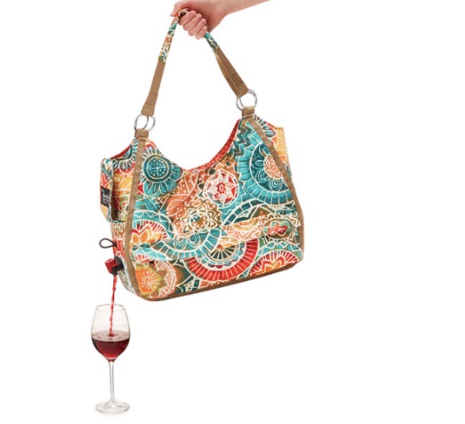 Bolsa com vinho acoplado no fundo.