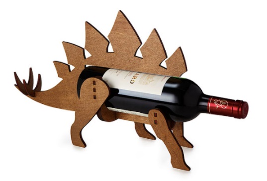 Suporte de vinho em formato de dinossauro.