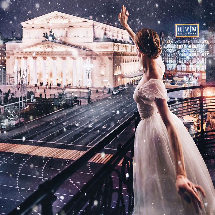 A fotógrafa Kristina Makeeva mostra o lado deslumbrante da cidade em meio a luzes e neve