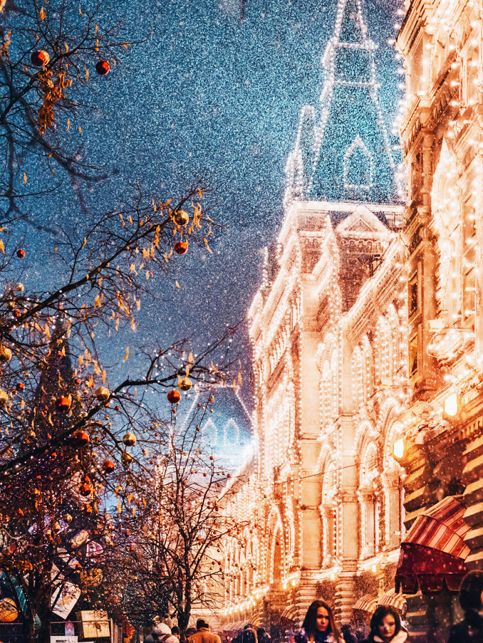 A fotógrafa Kristina Makeeva mostra o lado deslumbrante da cidade em meio a luzes e neve