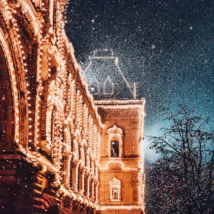 A fotógrafa Kristina Makeeva mostra o lado deslumbrante da cidade em meio a luzes e neve