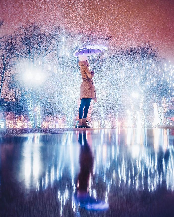 A fotógrafa Kristina Makeeva mostra o lado deslumbrante da cidade em meio a luzes e neve