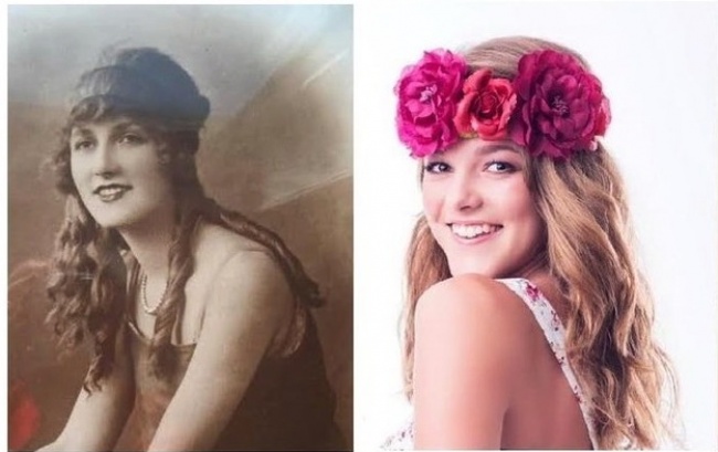 A bisavó Michelle e a bisneta Lucy. Foram 87 anos de diferença de uma foto para outra