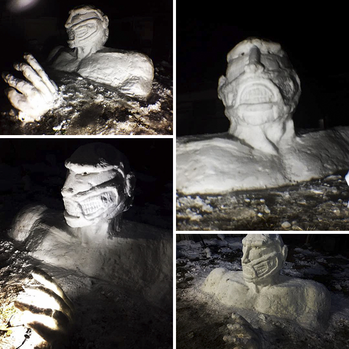 Com a neve que está acumulando nas ruas, a população faz divertidas esculturas 