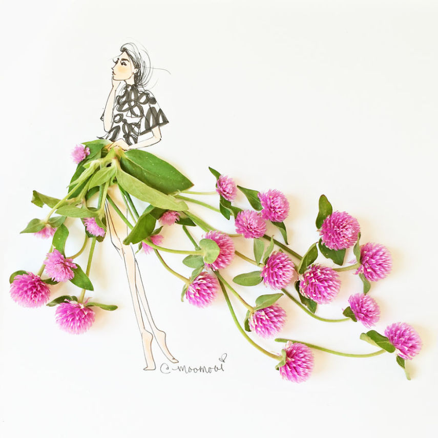 Meredith Wing é uma ilustradora que cria desenhos com flores e vegetais