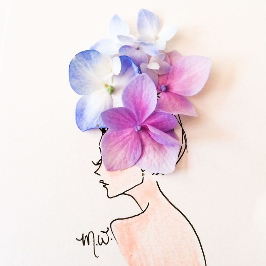 Meredith Wing é uma ilustradora que cria desenhos com flores e vegetais