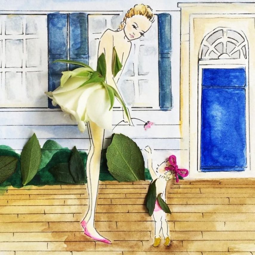 Meredith Wing é uma ilustradora que cria desenhos com flores e vegetais