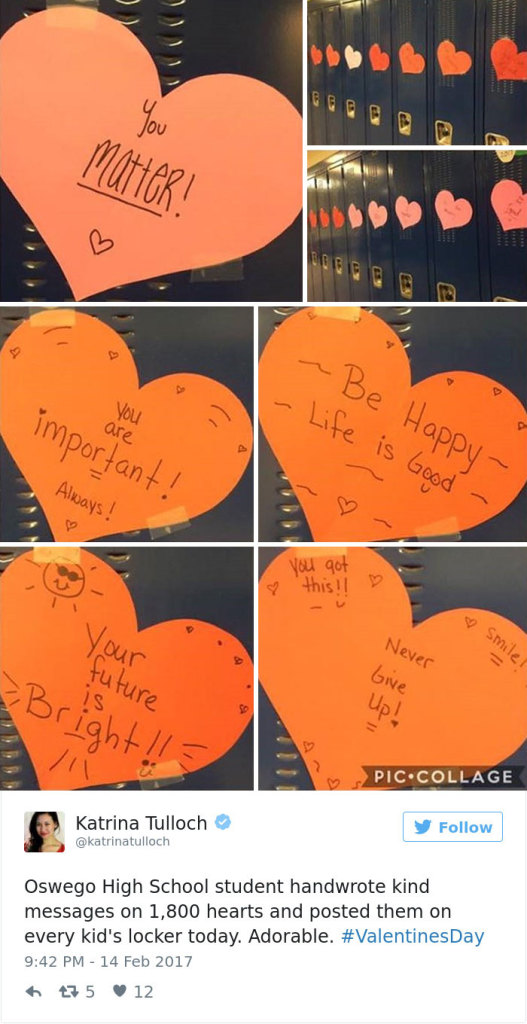 Inspirados por essa ação, várias outras escolas do país tiveram gestos para espalhar o amor, seja com corações, doces deixados nos armários, mensagens carinhosas, entre outros